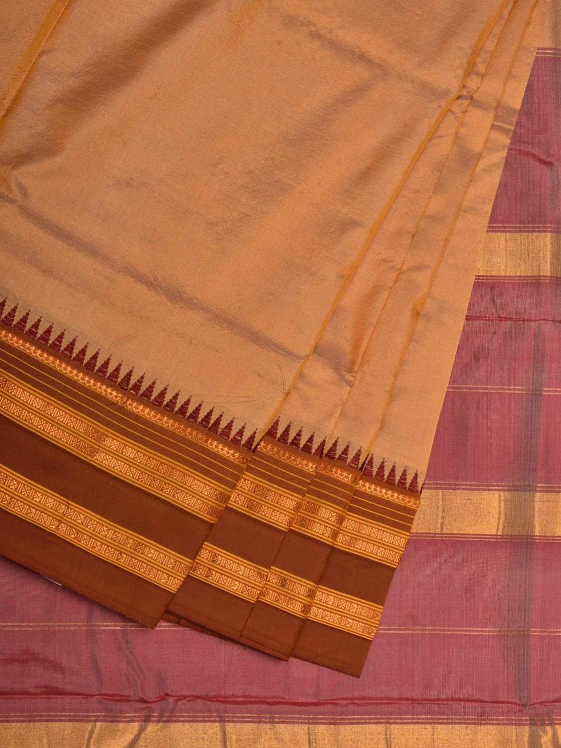 Cream Narayanpet Silk Handloom Plain Saree with Traditional Border Design No Blouse np0461