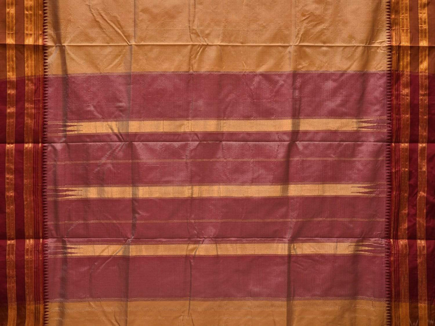 Cream Narayanpet Silk Handloom Plain Saree with Traditional Border Design No Blouse np0461