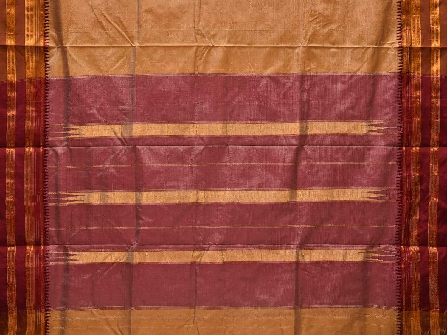 Cream Narayanpet Silk Handloom Plain Saree with Traditional Border Design No Blouse np0461