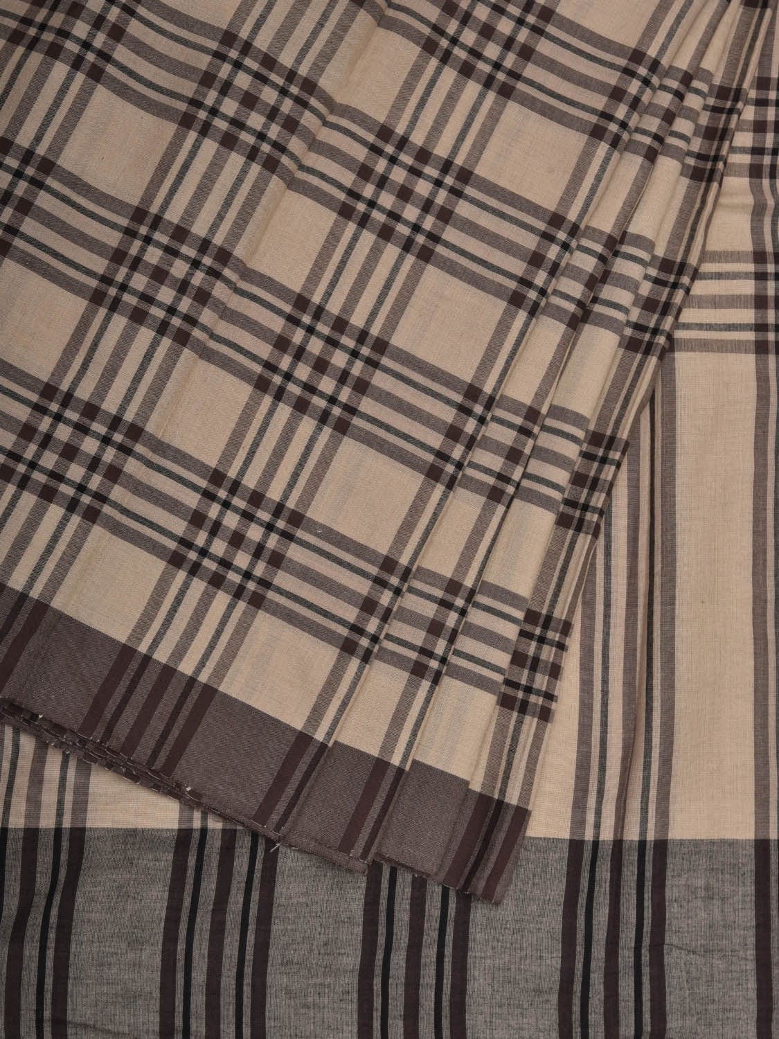 Cream Organic Cotton Handloom Saree with Checks Design o0304