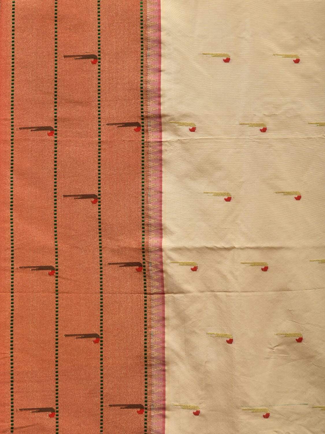 Cream Paithani Silk Saree with Triple Muniya Border Design p0388
