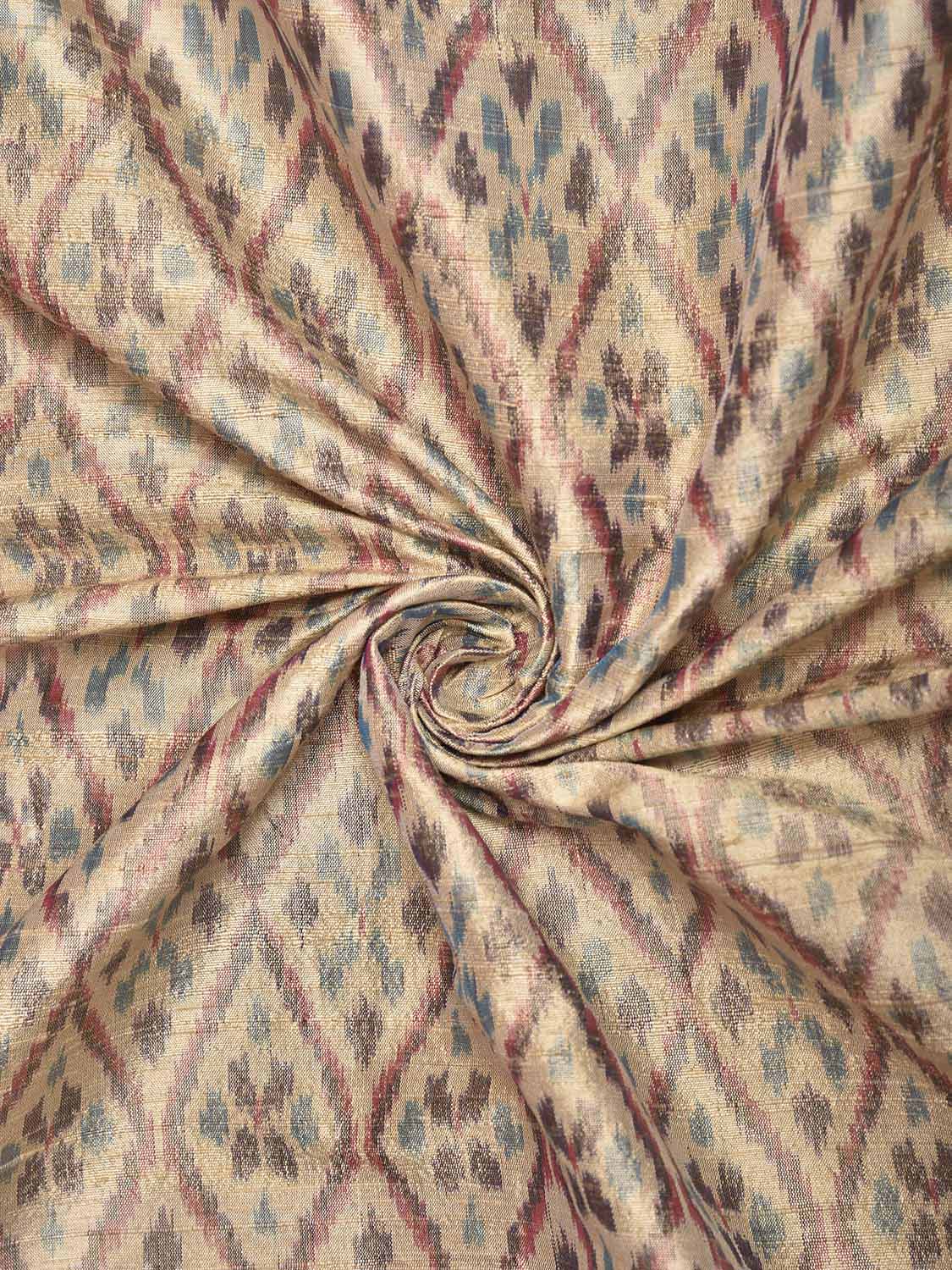 Cream Pochampally Ikat Raw Silk 2.5mts Fabric with Grill Design f0276