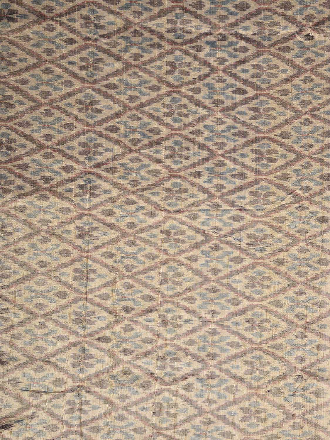 Cream Pochampally Ikat Raw Silk 2.5mts Fabric with Grill Design f0276