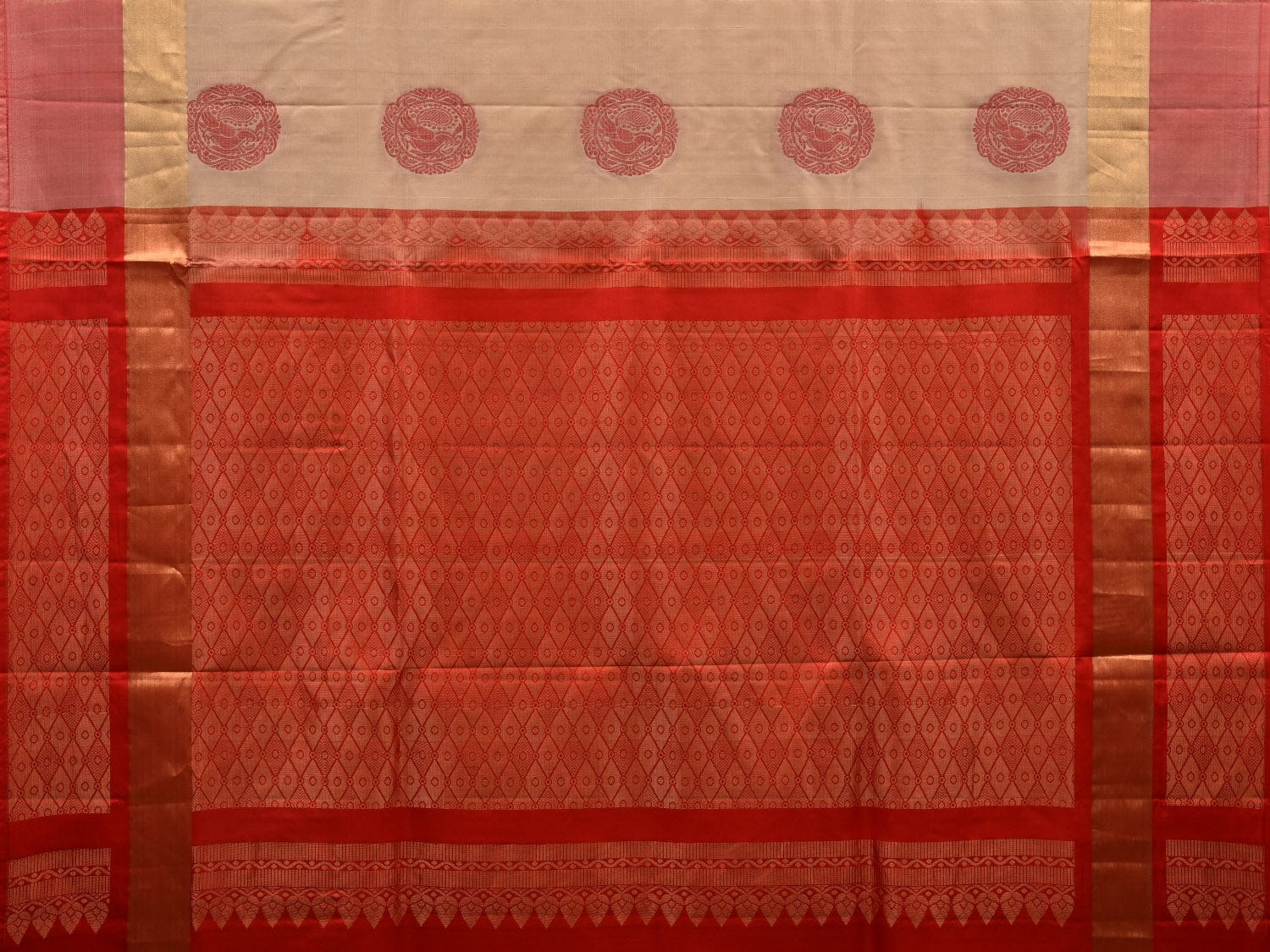 Cream Silk Handloom Saree with Kanchi Buta and Pallu Design o0296