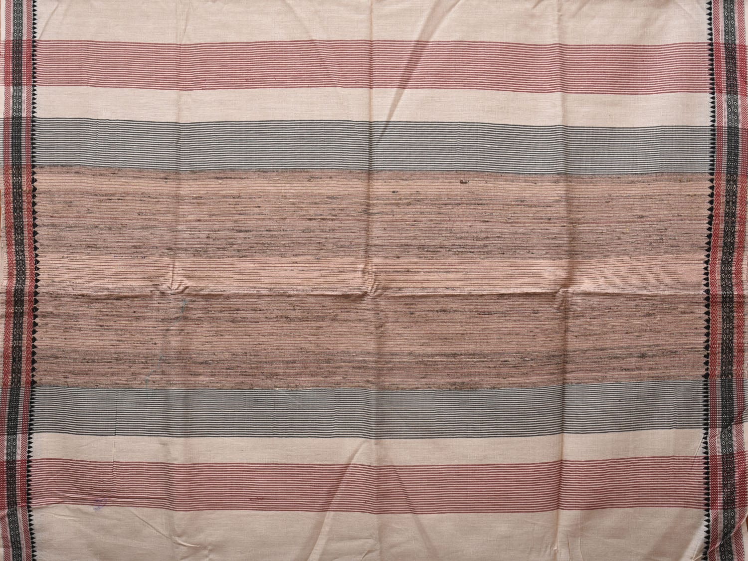 Cream Tussar Handloom Saree with Strips Pallu and Border Design o0424