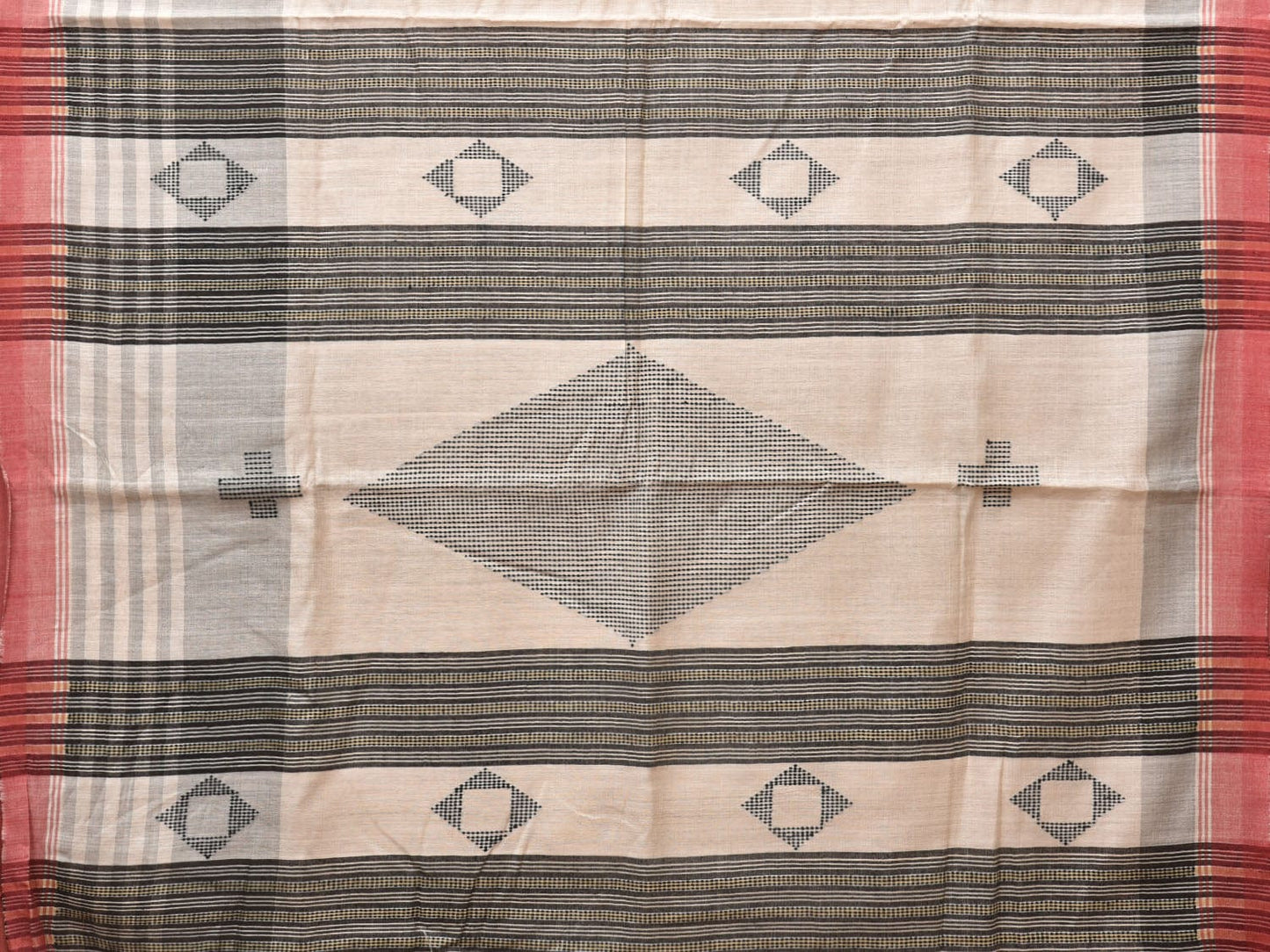 Cream Tussar Handloom Saree with Strips Pallu and Thread Work Design o0426