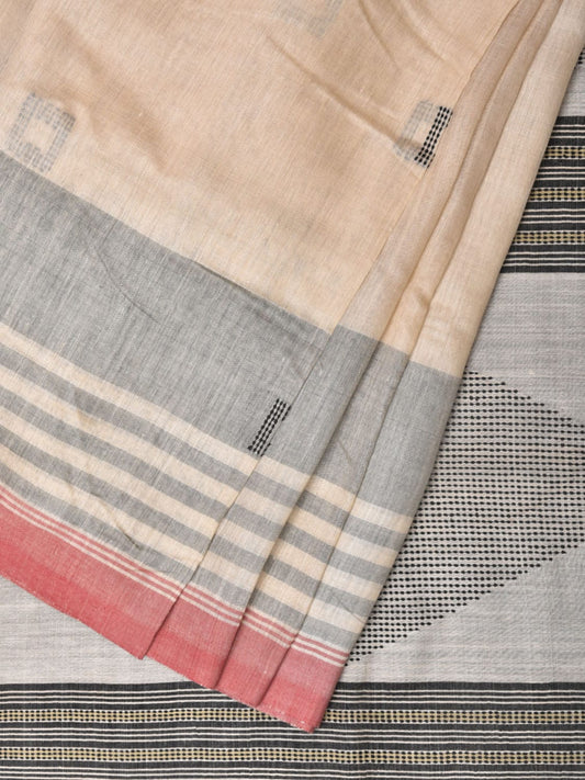 Cream Tussar Handloom Saree with Strips Pallu and Thread Work Design o0426