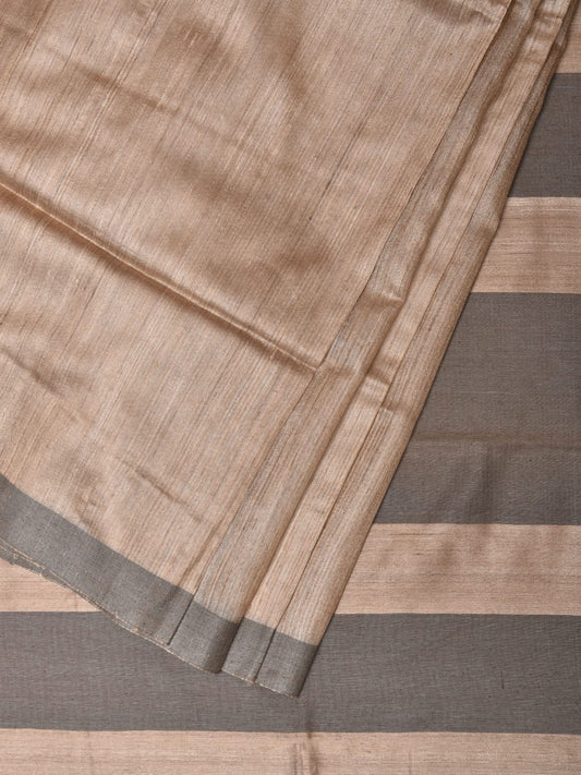 Cream Tussar Handloom Saree with Strips Pallu Design o0425