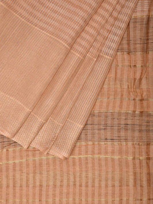 Cream Tussar Saree with Strips Body and Pallu Design o0573