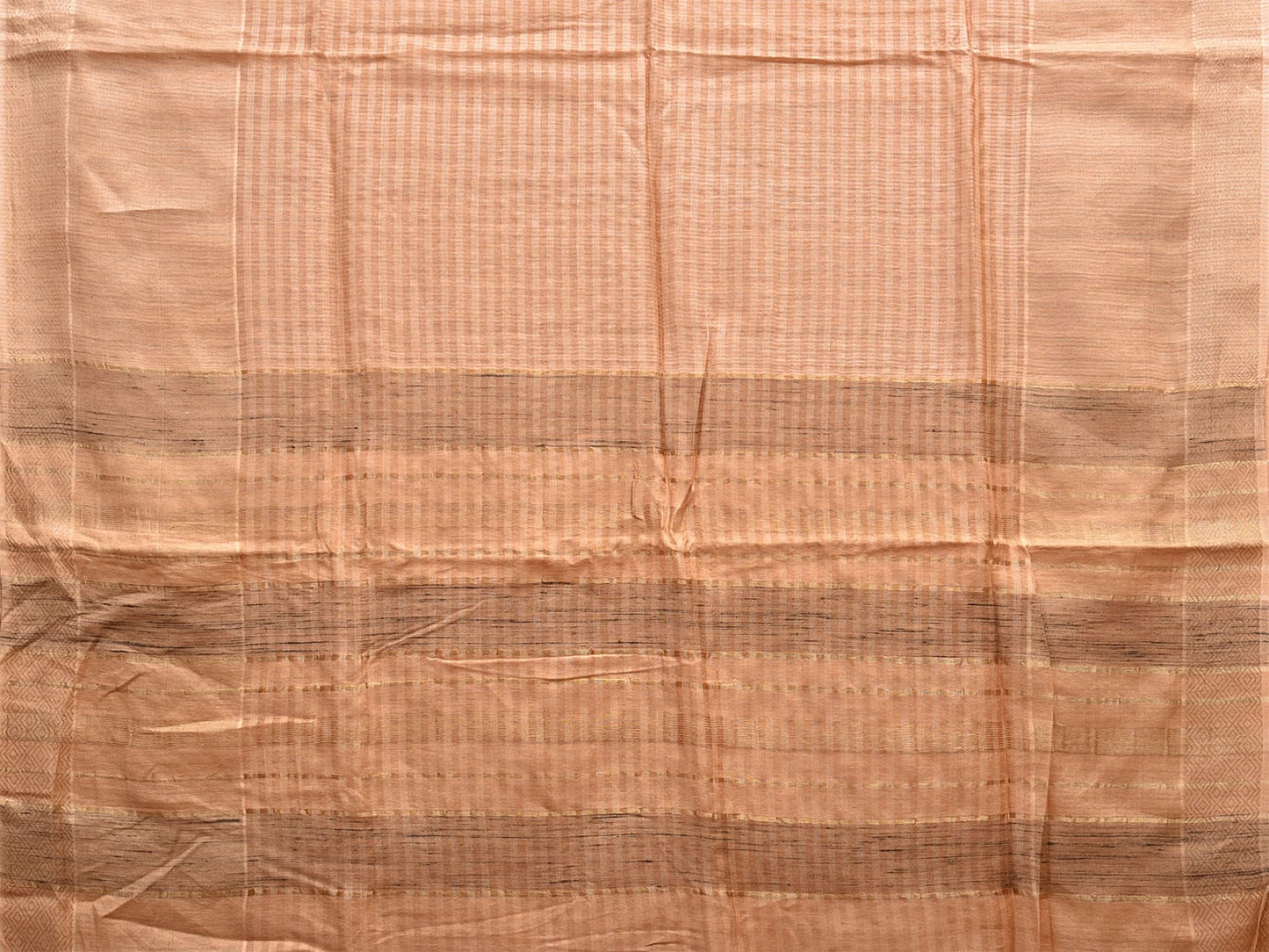 Cream Tussar Saree with Strips Body and Pallu Design o0573