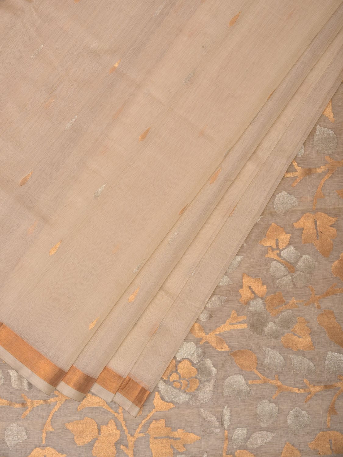 Cream Uppada Cotton Silk Handloom Saree with Floral Pallu Design u1978