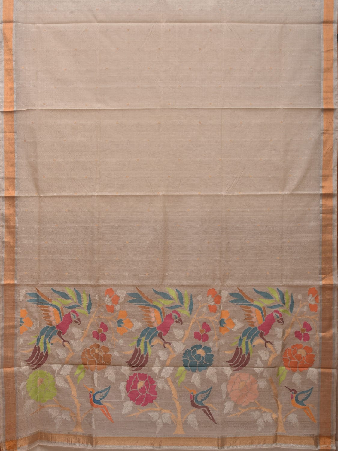 Cream Uppada Cotton Silk Handloom Saree with Parrot and Flowers Pallu Design u1935