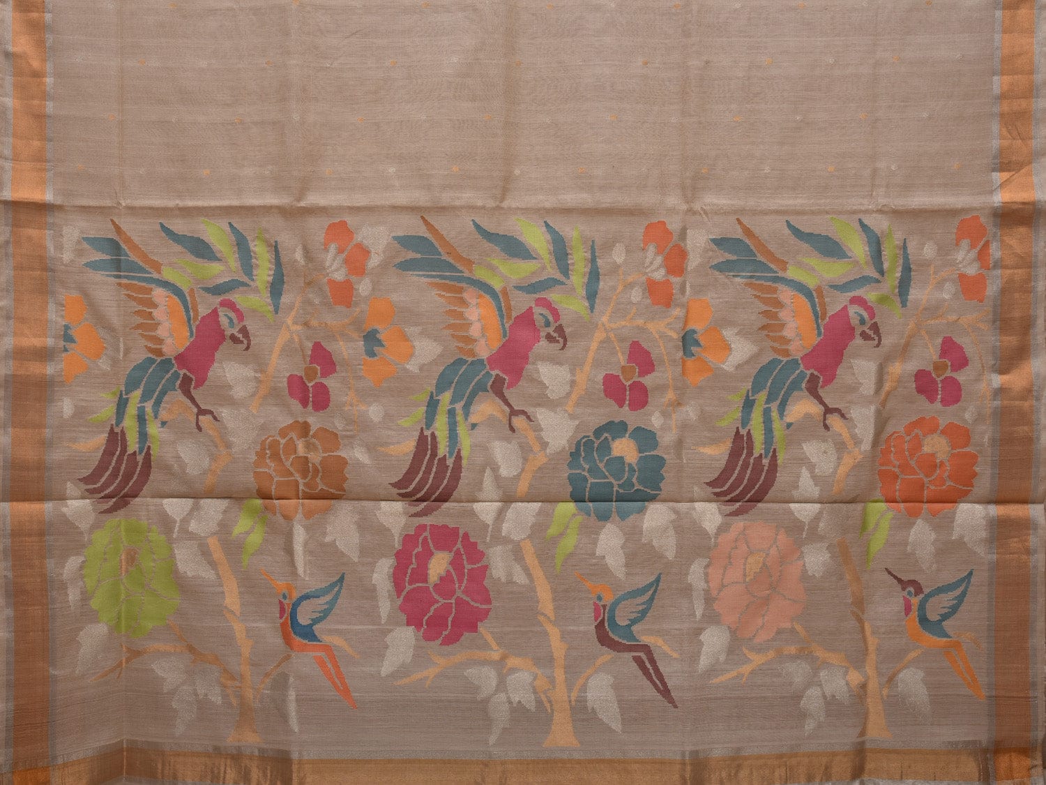 Cream Uppada Cotton Silk Handloom Saree with Parrot and Flowers Pallu Design u1935