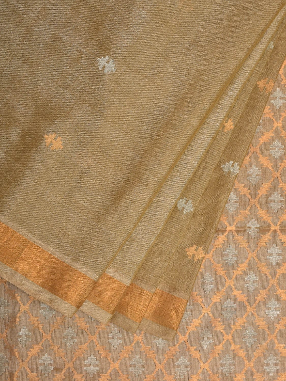 Cream Uppada Cotton Tussar Handloom Saree with Jamdani Pallu Design u2214