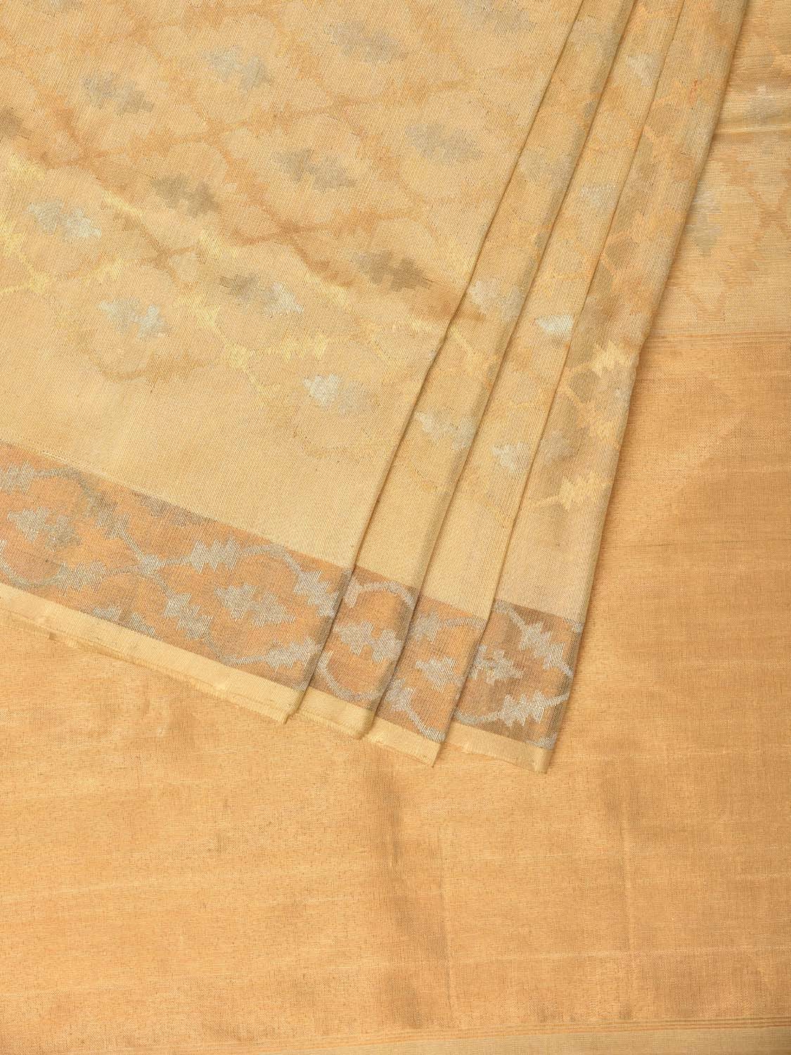 Cream Uppada Silk Handloom Saree with All Over and Border Jamdani Design u2070