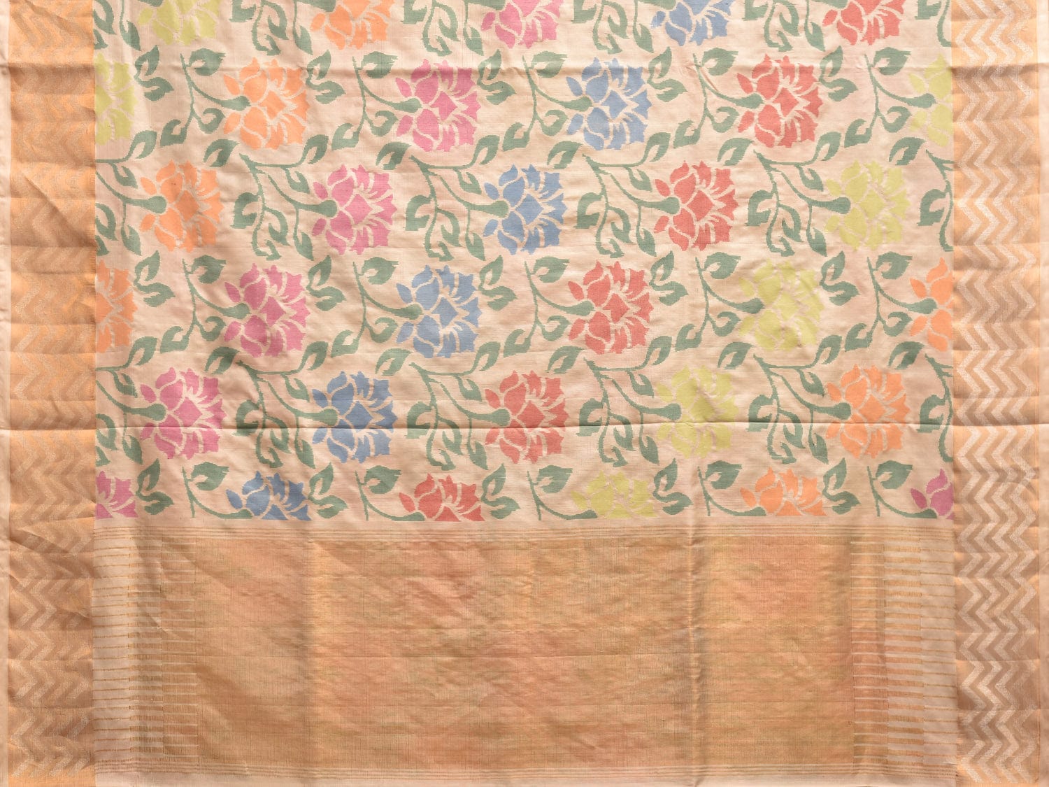 Cream Uppada Silk Handloom Saree with All Over Floral and Border Design u2250