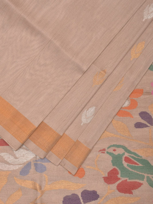 Cream Uppada Silk Handloom Saree with Floral and Birds Pallu Design u2228