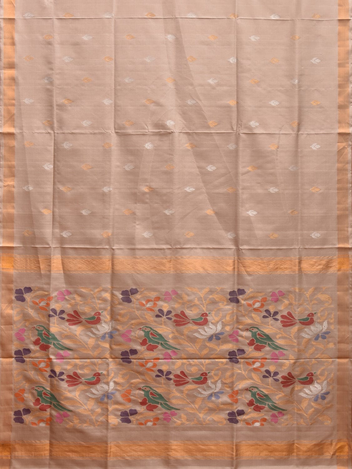 Cream Uppada Silk Handloom Saree with Floral and Birds Pallu Design u2228