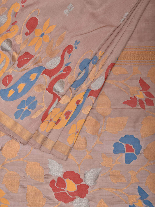 Cream Uppada Silk Handloom Saree with One Side Peacocks Border Design u2301