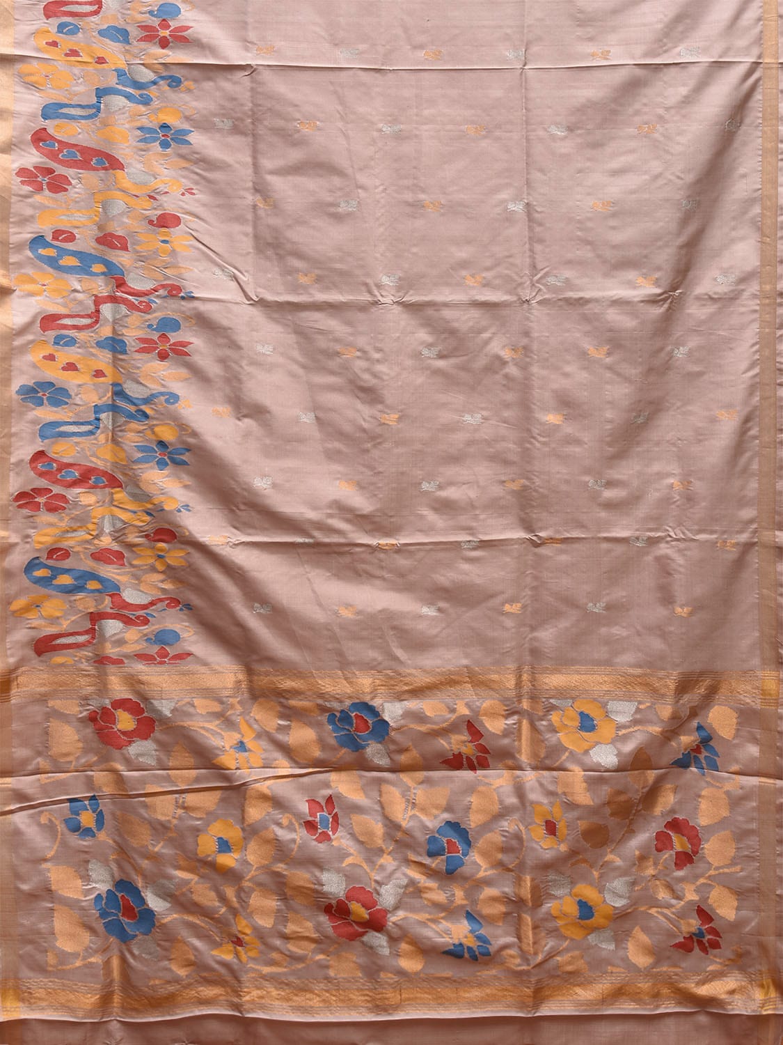 Cream Uppada Silk Handloom Saree with One Side Peacocks Border Design u2301