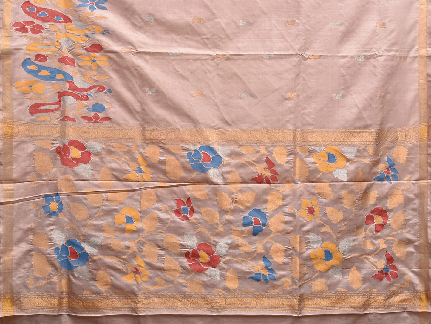 Cream Uppada Silk Handloom Saree with One Side Peacocks Border Design u2301