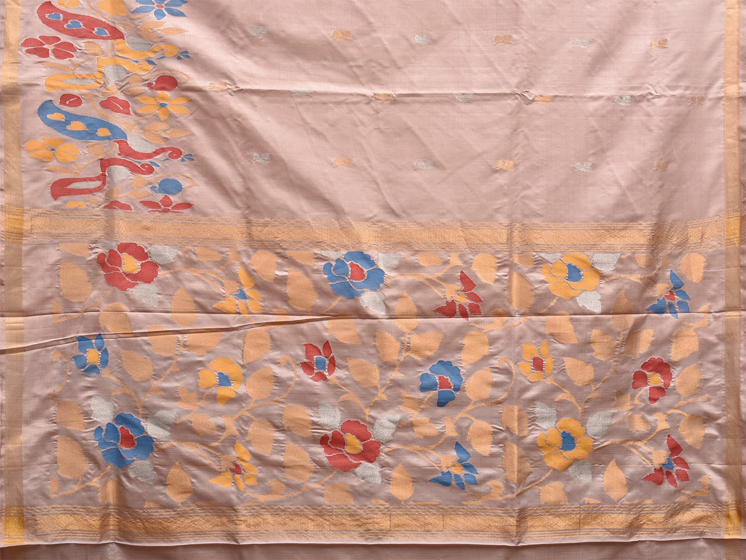 Cream Uppada Silk Handloom Saree with One Side Peacocks Border Design u2301