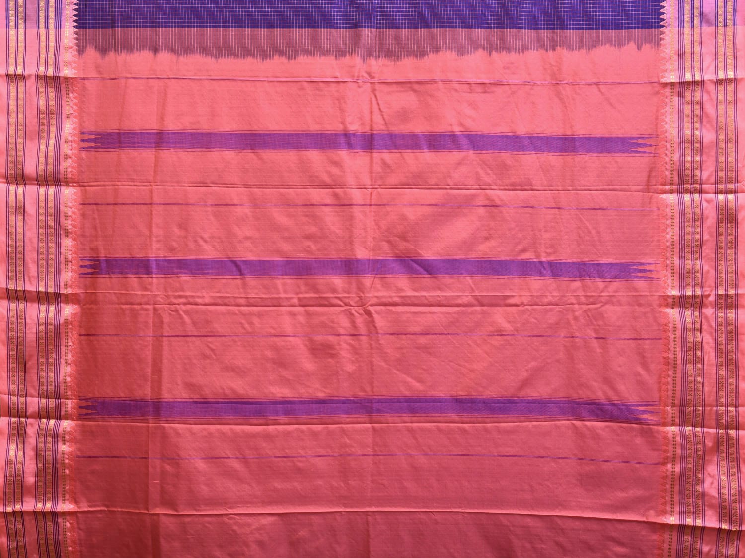 Dark Blue and Baby Pink Narayanpet Silk Handloom Saree with Checks Design np0939