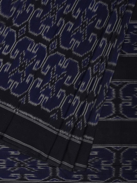 Dark Blue and Black Pochampally Ikat Cotton Handloom Saree with All Over Design i0645