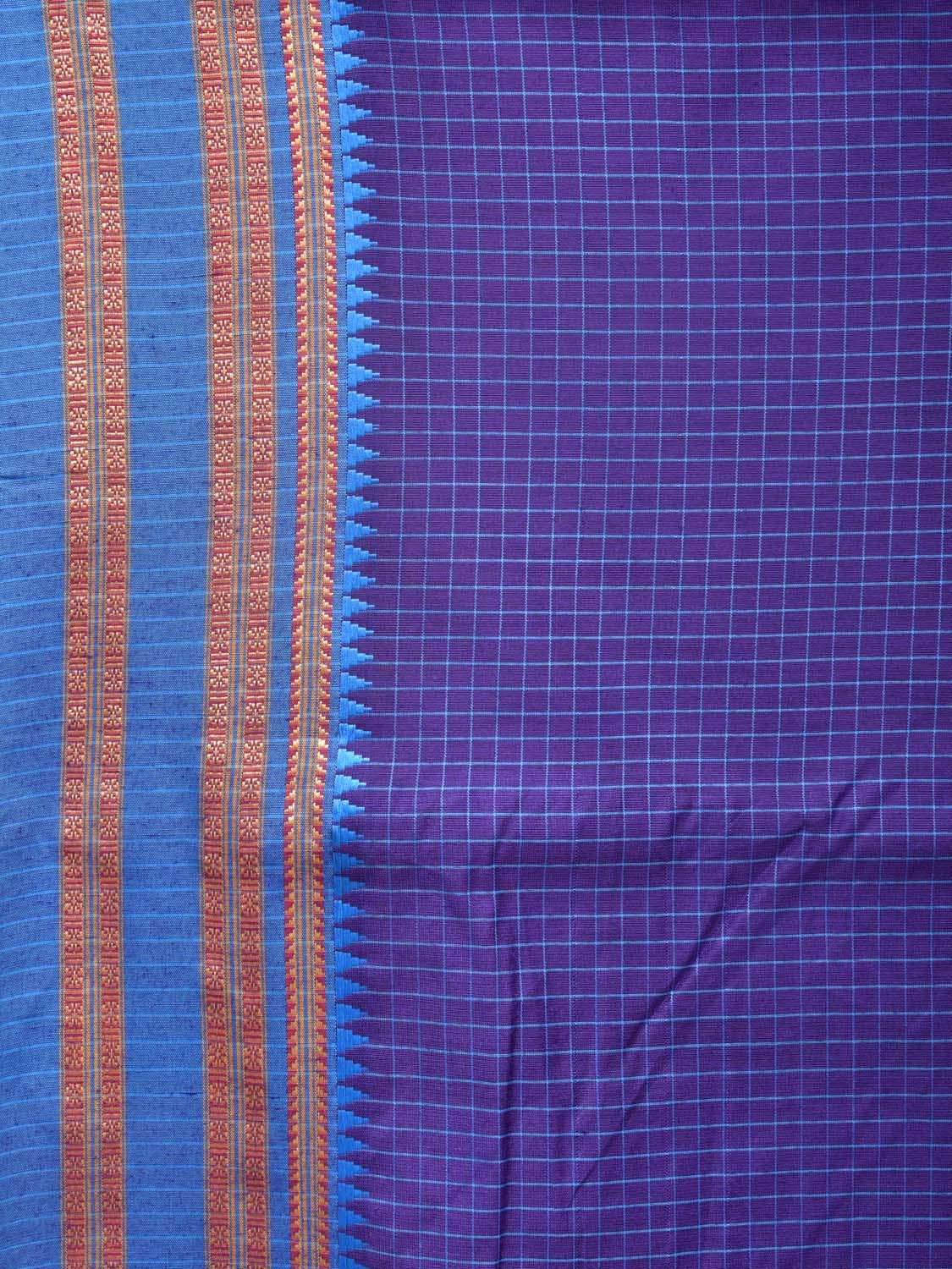 Dark Blue and Blue Bamboo Cotton Saree with Checks Design No Blouse bc0218