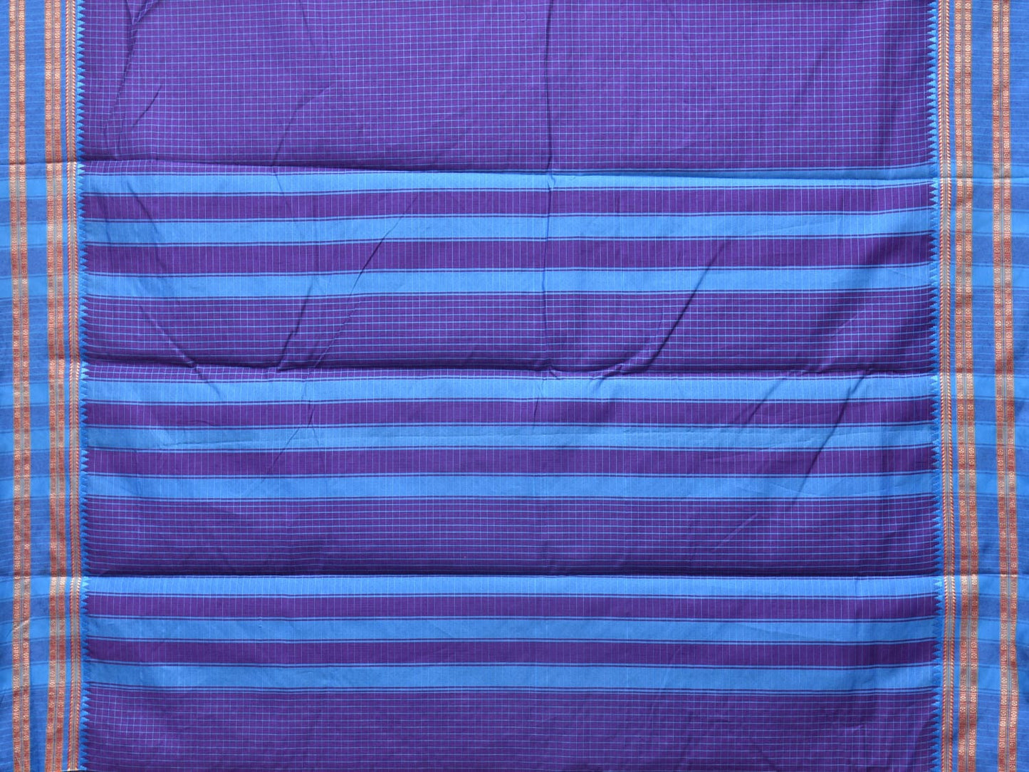 Dark Blue and Blue Bamboo Cotton Saree with Checks Design No Blouse bc0218