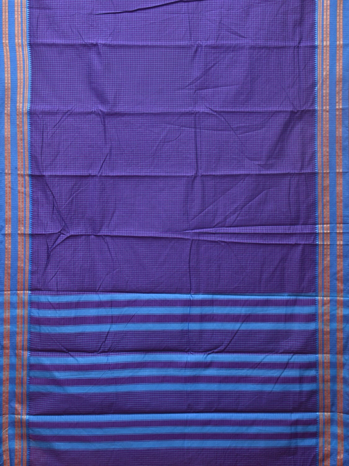 Dark Blue and Blue Bamboo Cotton Saree with Checks Design No Blouse bc0218