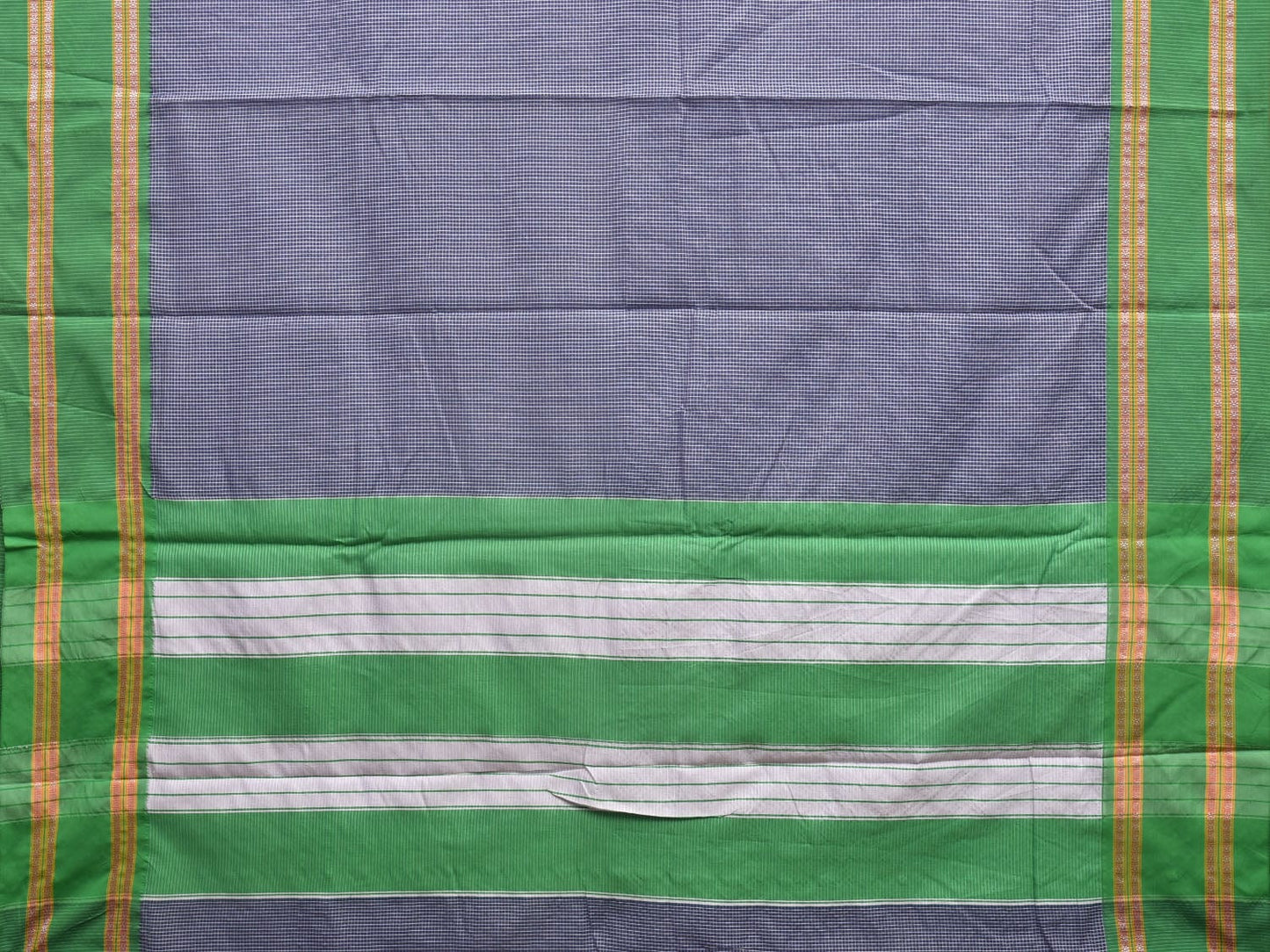 Dark Blue and Green Bamboo Cotton Saree with Small Checks Design No Blouse bc0289