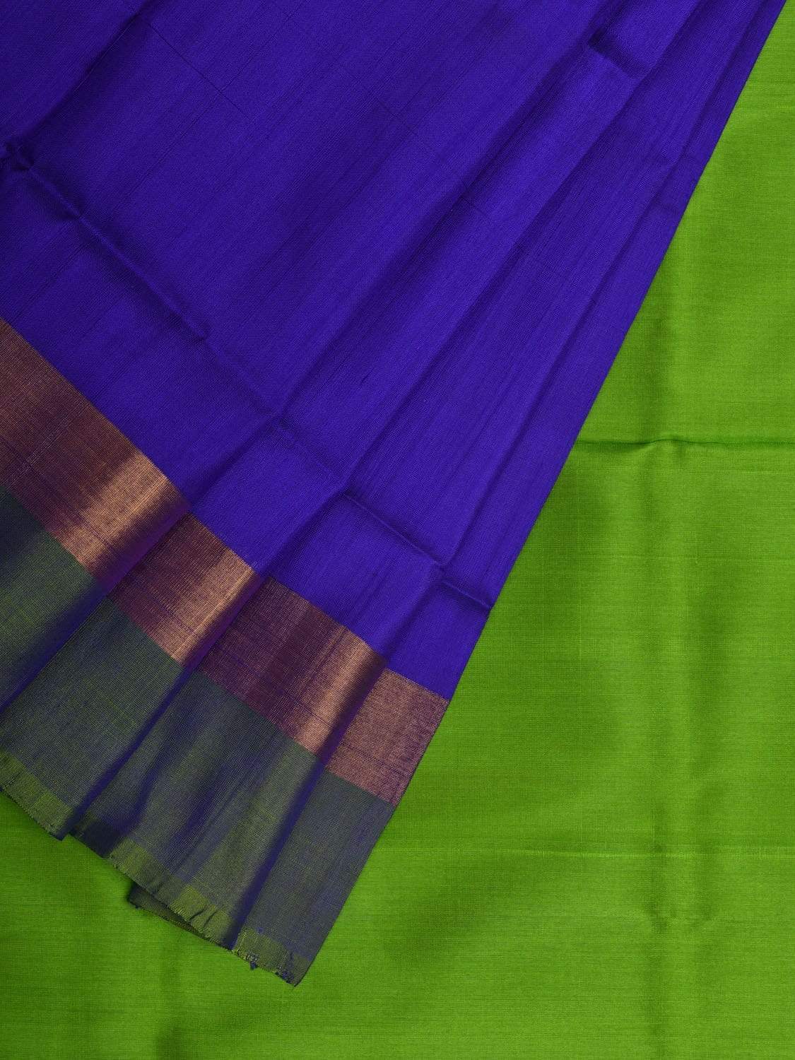 Dark Blue and Green Uppada Silk Handloom Plain Saree with Contrast Pallu u1794
