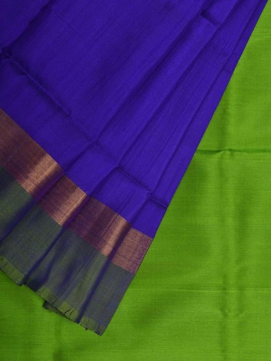 Dark Blue and Green Uppada Silk Handloom Plain Saree with Contrast Pallu u1794