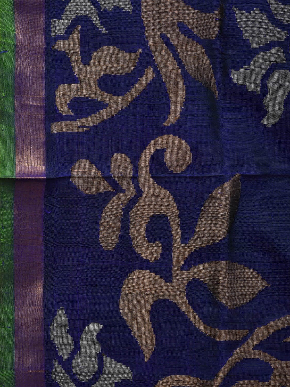 Dark Blue and Green Uppada Silk Handloom Saree with All Over Lotus Flowers Design u1910