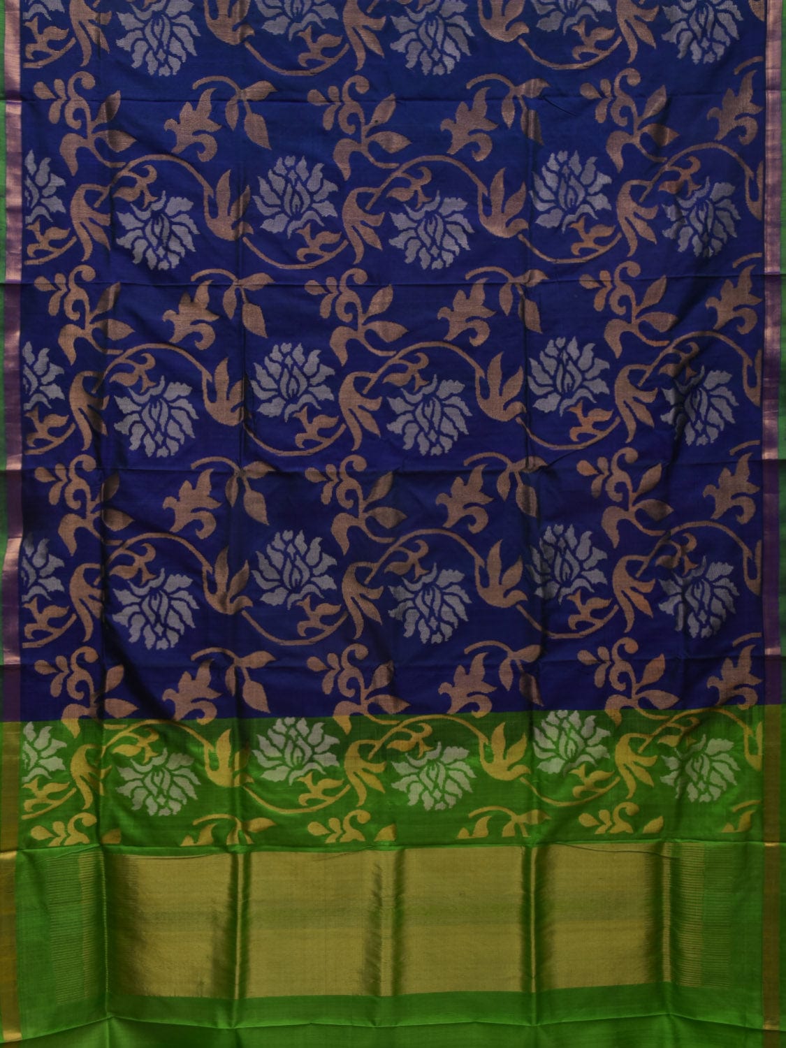 Dark Blue and Green Uppada Silk Handloom Saree with All Over Lotus Flowers Design u1910