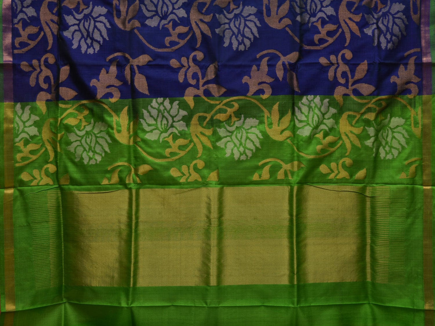 Dark Blue and Green Uppada Silk Handloom Saree with All Over Lotus Flowers Design u1910