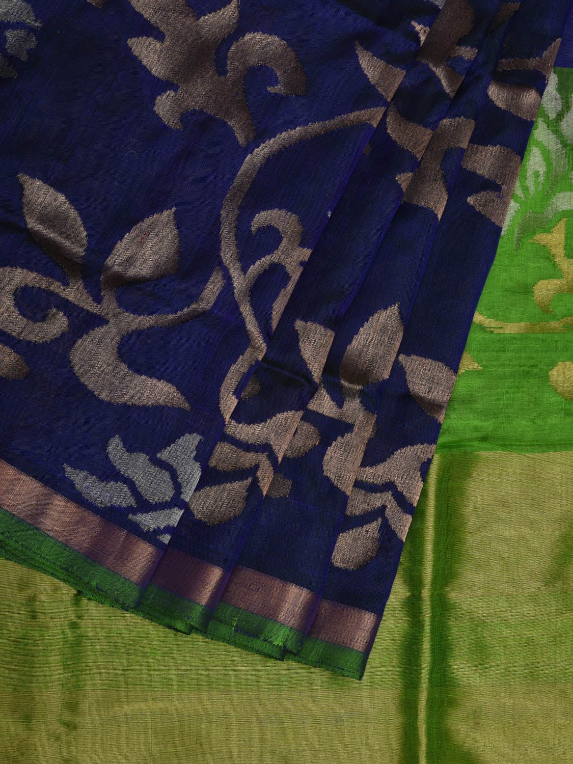 Dark Blue and Green Uppada Silk Handloom Saree with All Over Lotus Flowers Design u1910