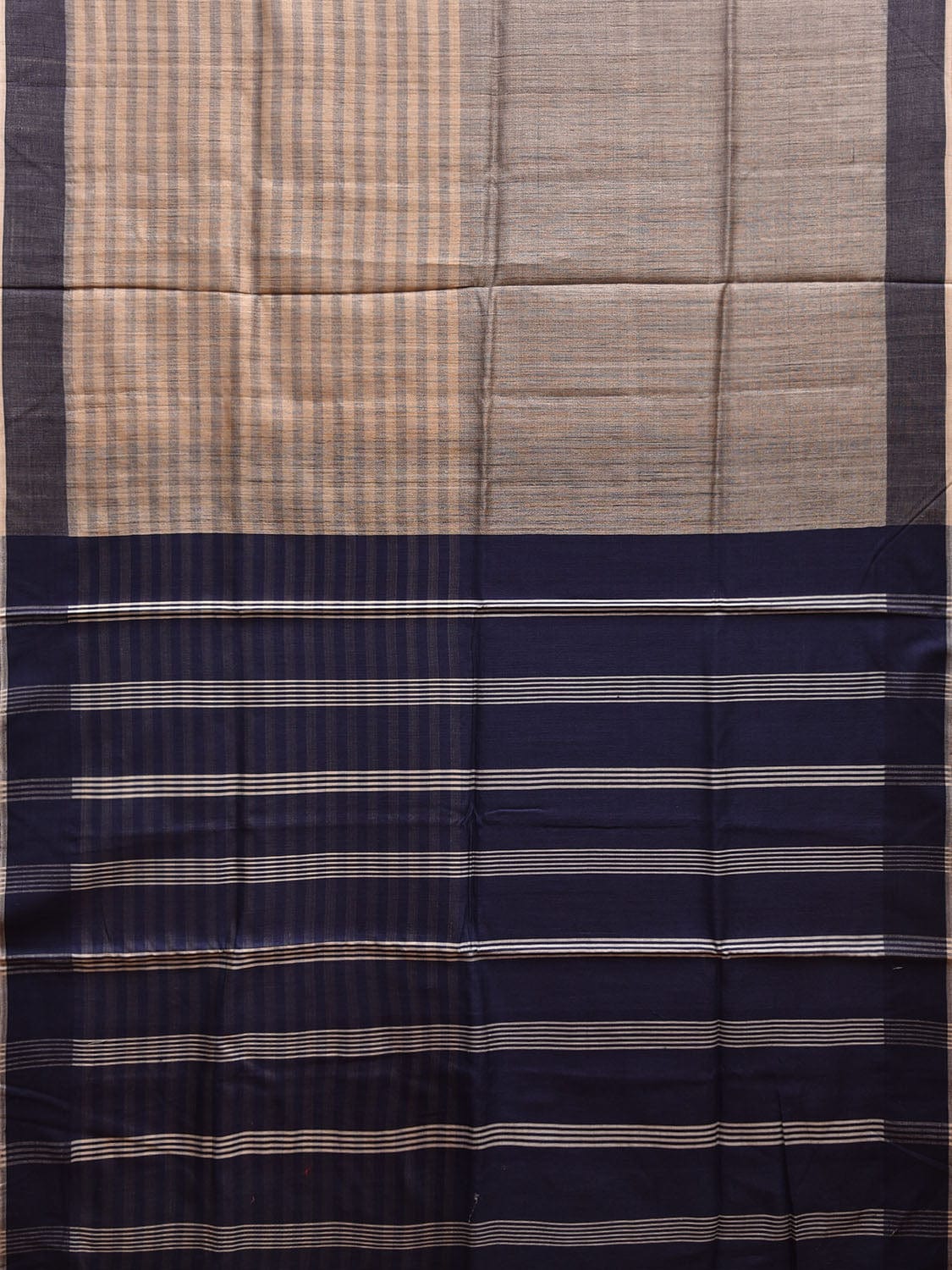 Dark Blue and Grey Tussar Saree with Strips Body and Pallu Design o0563