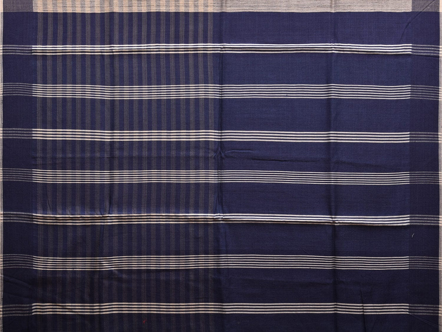 Dark Blue and Grey Tussar Saree with Strips Body and Pallu Design o0563