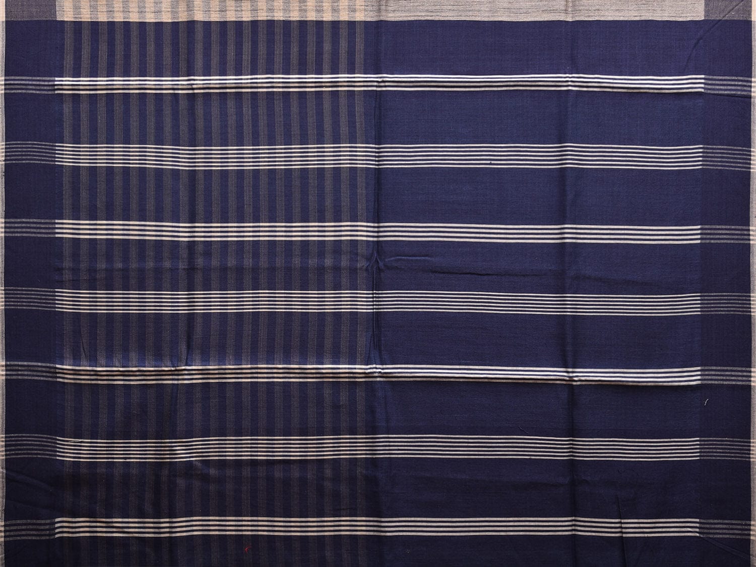Dark Blue and Grey Tussar Saree with Strips Body and Pallu Design o0563