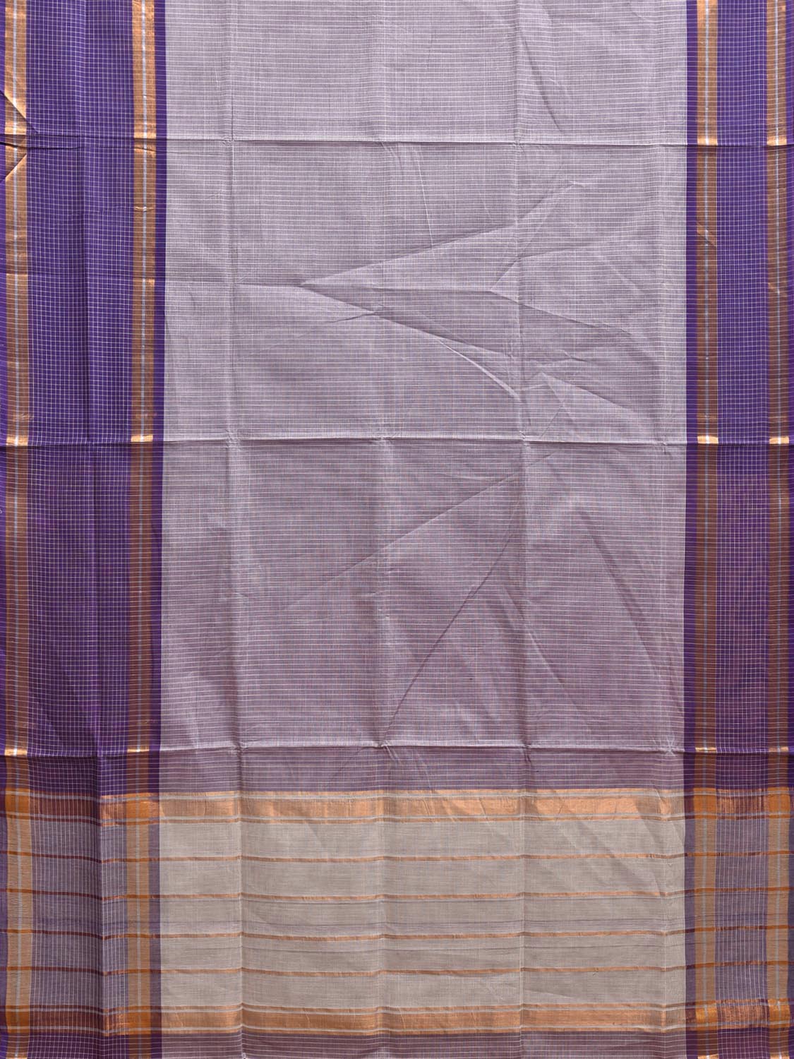Dark Blue and Grey Venkatagiri Cotton Saree with Strips and Checks Border Design No Blouse v0106