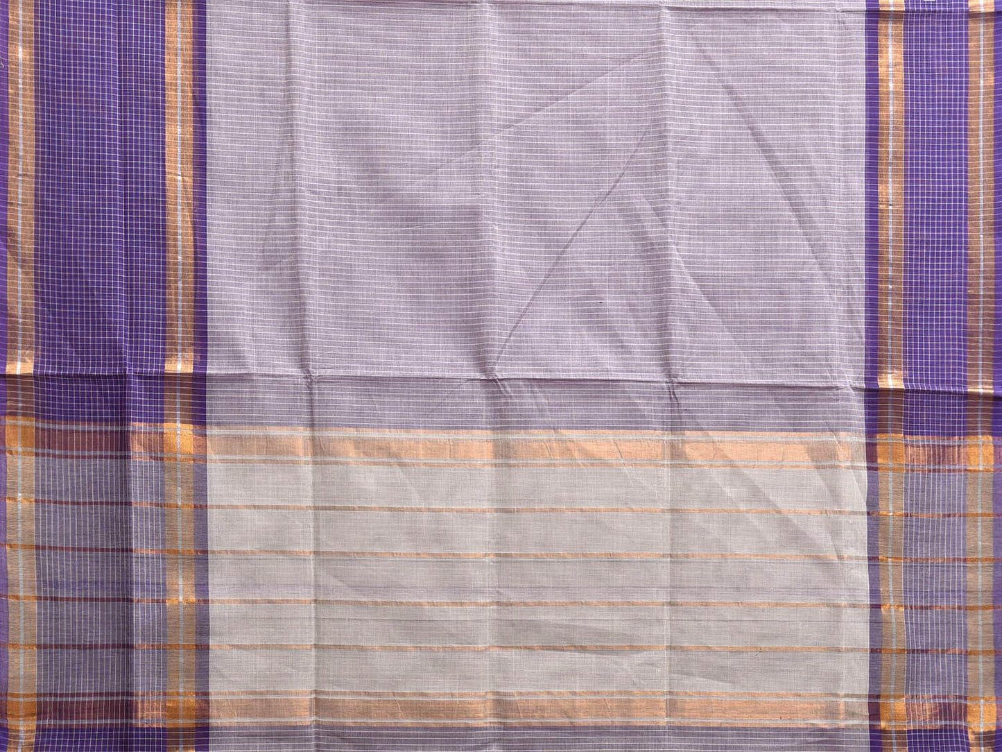 Dark Blue and Grey Venkatagiri Cotton Saree with Strips and Checks Border Design No Blouse v0106