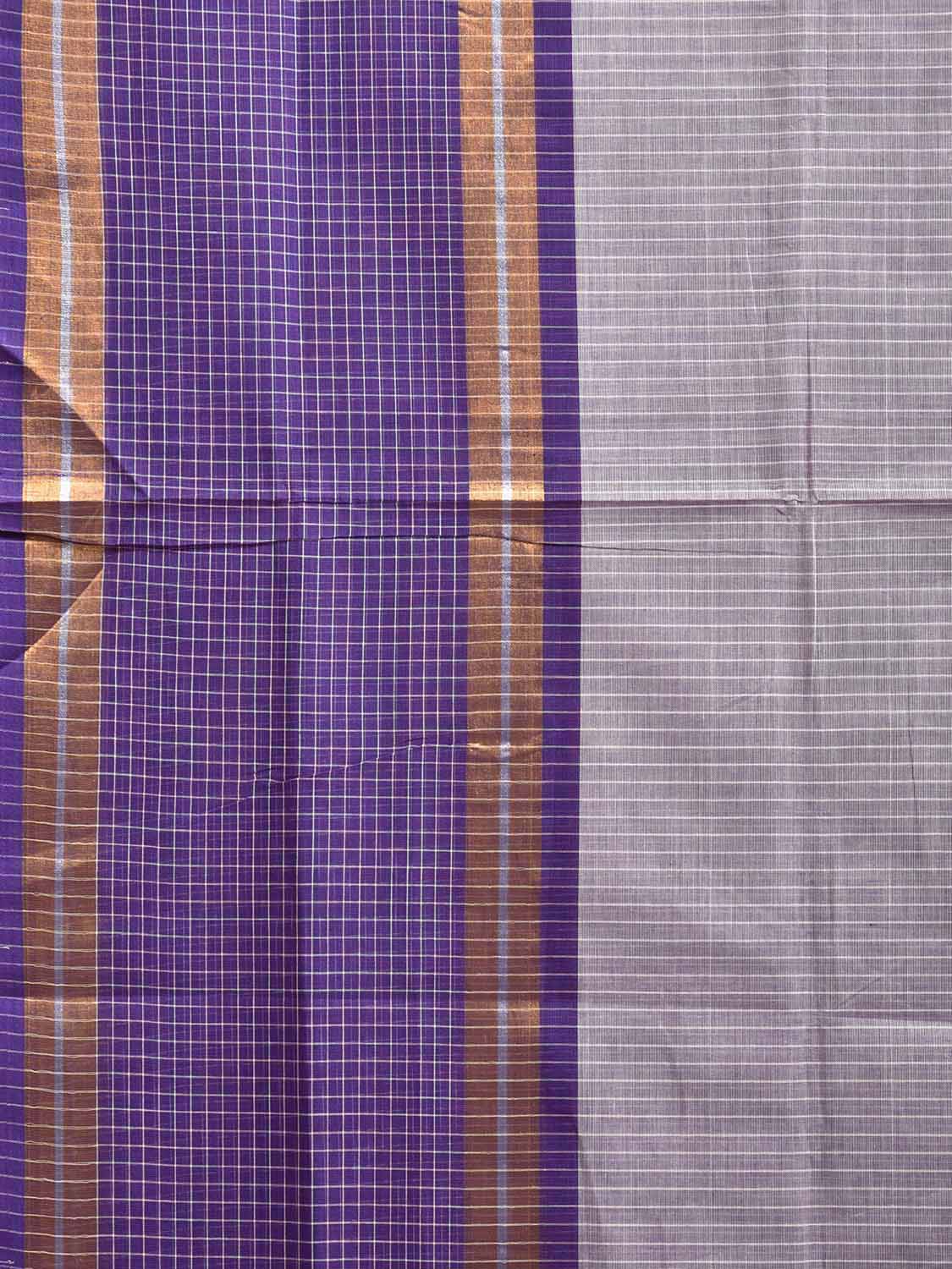 Dark Blue and Grey Venkatagiri Cotton Saree with Strips and Checks Border Design No Blouse v0106