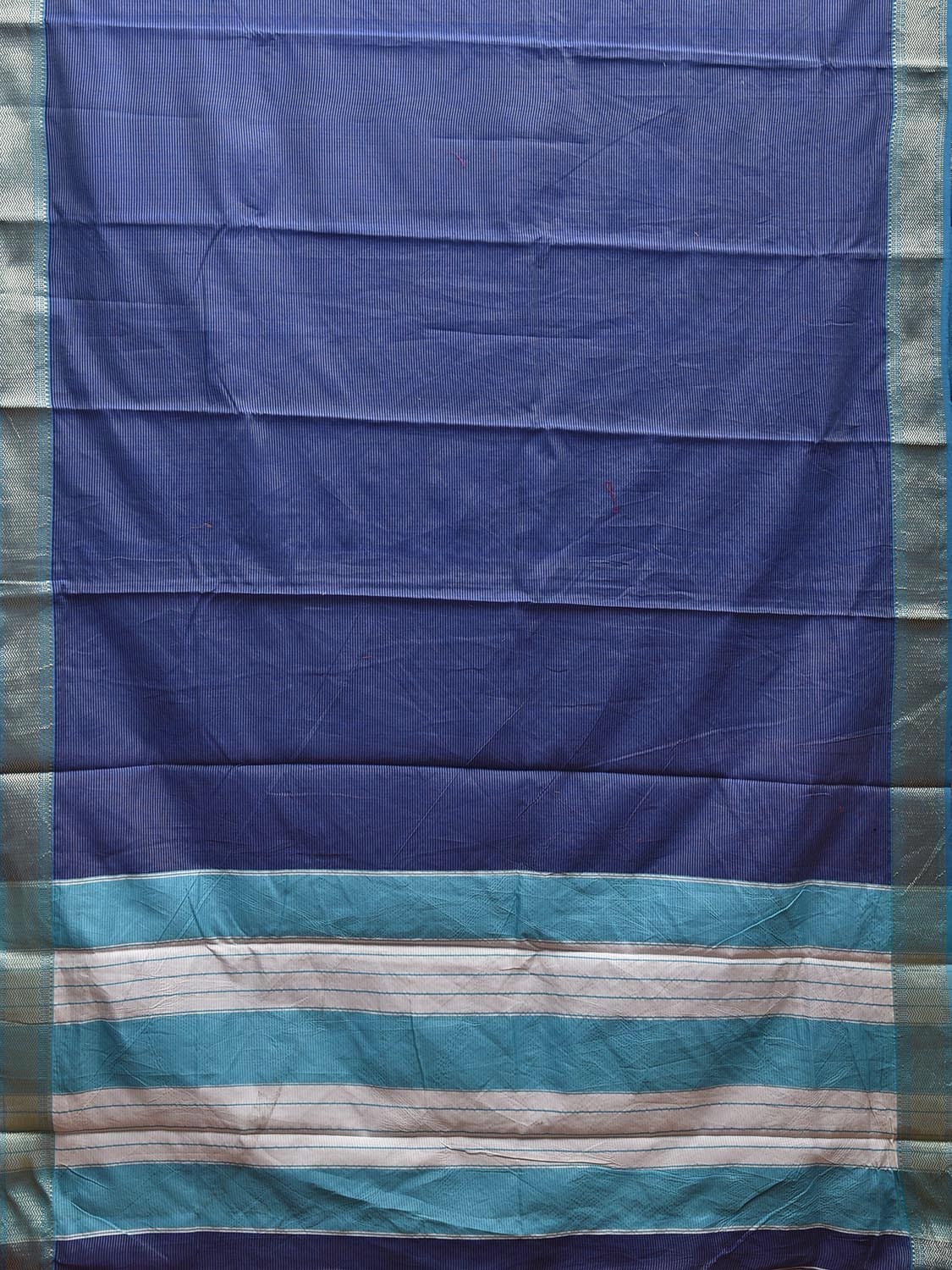 Dark Blue and Light Blue Bamboo Cotton Saree with Strips and Contrast Pallu Design No Blouse bc0570