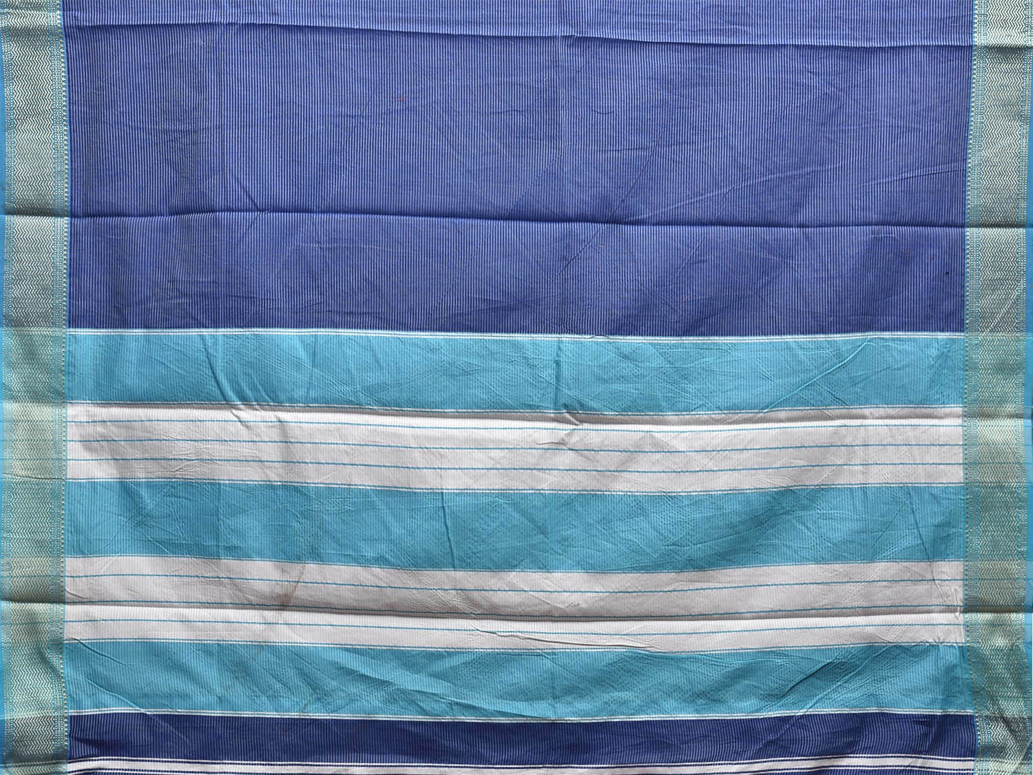 Dark Blue and Light Blue Bamboo Cotton Saree with Strips and Contrast Pallu Design No Blouse bc0570