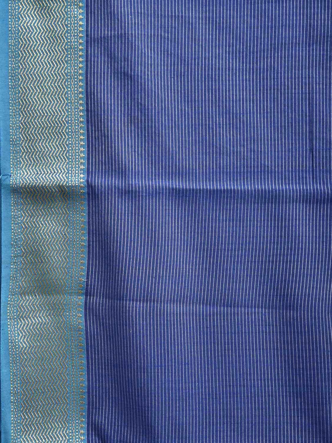 Dark Blue and Light Blue Bamboo Cotton Saree with Strips and Contrast Pallu Design No Blouse bc0570