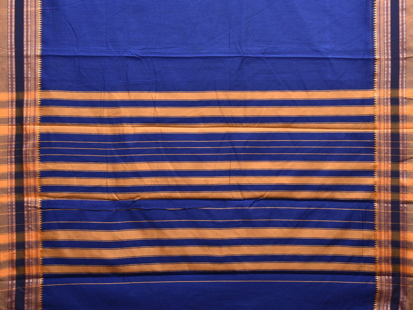 Dark Blue and Mustard Bamboo Cotton Plain Saree with Strips Pallu Design No Blouse bc0603