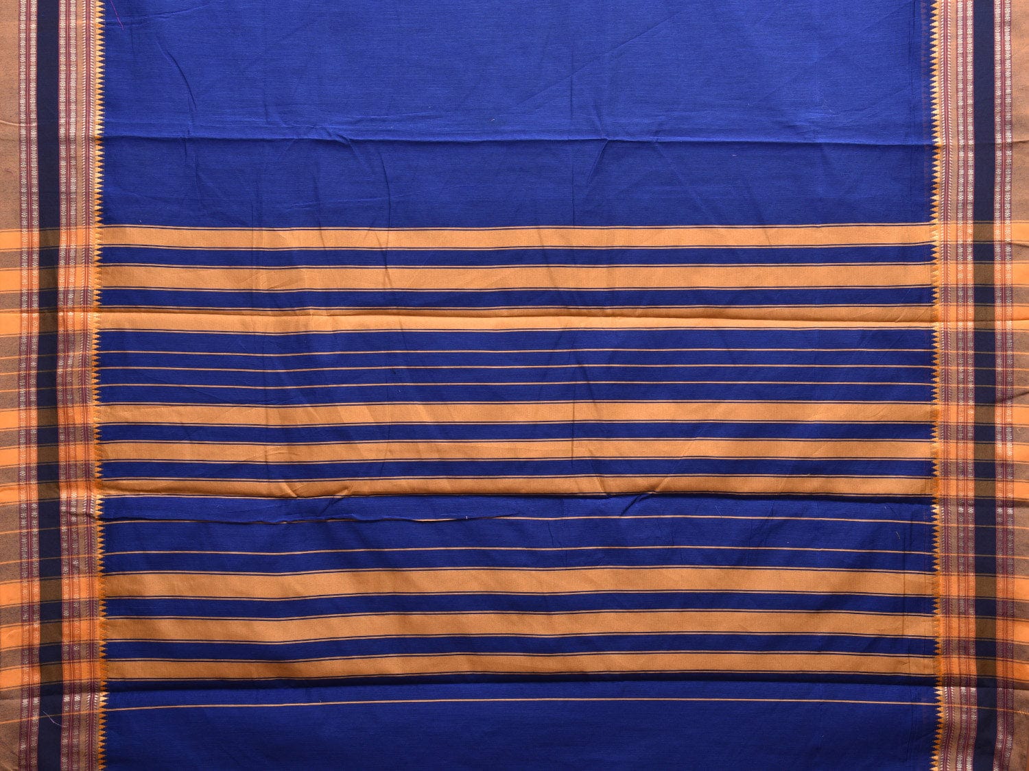 Dark Blue and Mustard Bamboo Cotton Plain Saree with Strips Pallu Design No Blouse bc0603