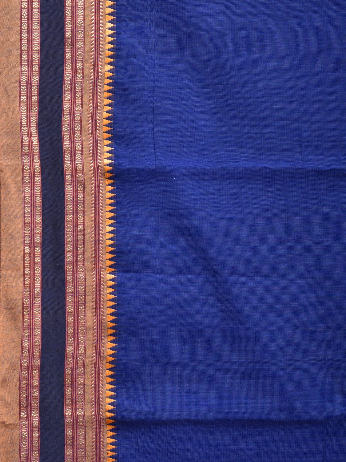 Dark Blue and Mustard Bamboo Cotton Plain Saree with Strips Pallu Design No Blouse bc0603